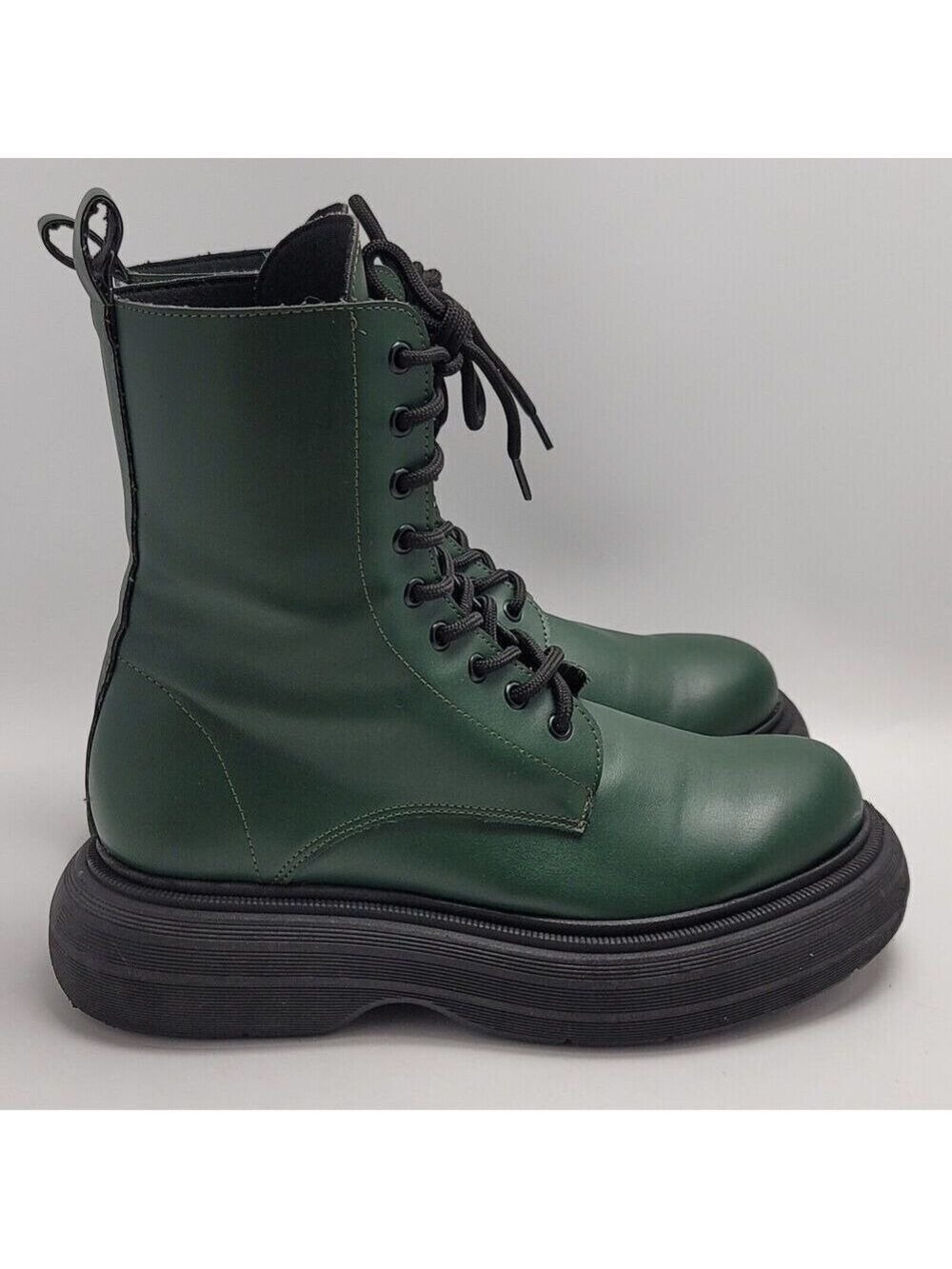 SVegan Gouache Vegan Leather Platform Combat Lace Up Boot Green Size 41